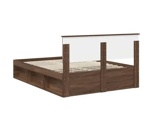 Gultas Rāmis Brūns Ozols 140 X 200 Cm Inženierijas Koks Vidaxl