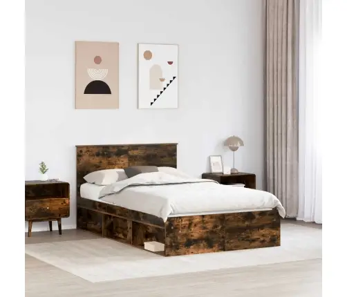 Gultas Rāmis Dūmaka Ozols 120 X 200 Cm Inženierijas Koks Vidaxl