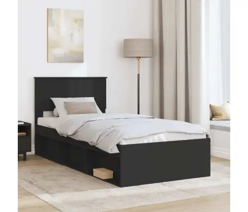 Lovos Rėmas Su Galvūgalio Juoda 100 X 200 Cm Apdirbta Mediena