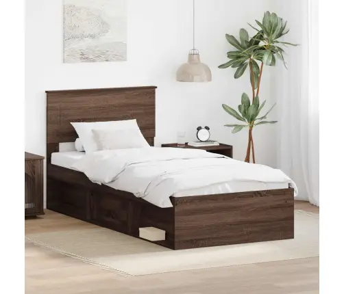 Gultas Rāmis Brūns Ozols 100 X 200 Cm Inženierijas Koks Vidaxl