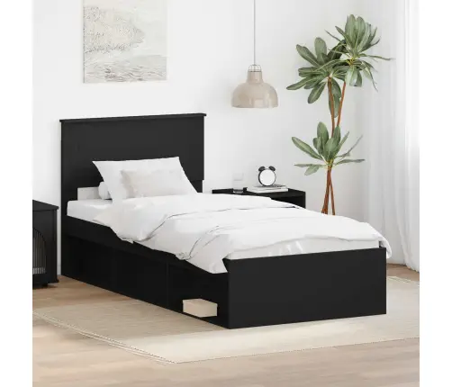 Gultas Rāmis Melna 90 X 190 Cm Inženierijas Koks Vidaxl