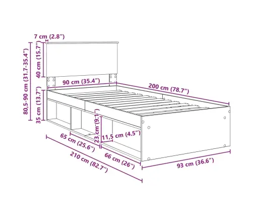 Voodi Raam Peaga Betoon 90 X 200 Cm Tehispuit