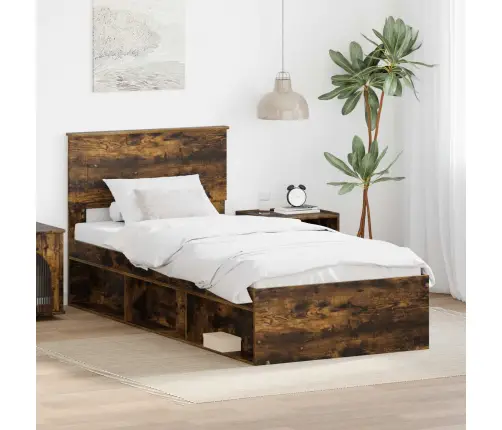 Gultas Rāmis Dūmaka Ozols 90 X 200 Cm Inženierijas Koks Vidaxl