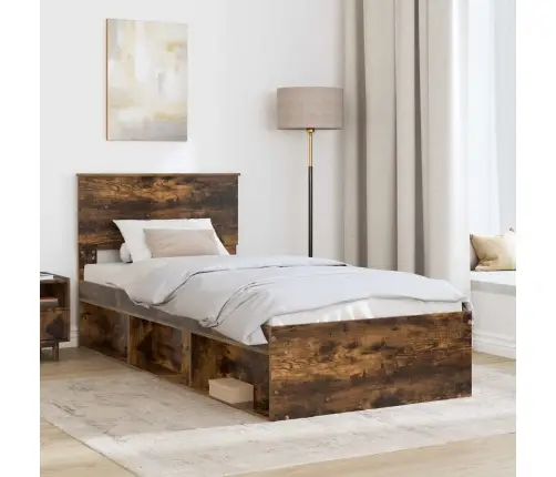 Gultas Rāmis Dūmaka Ozols 90 X 200 Cm Inženierijas Koks Vidaxl