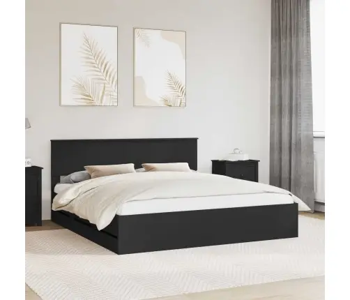 Gultas Rāmis Ar Atvilktni Melna 200 X 200 Cm Inženieru Koks Vidaxl