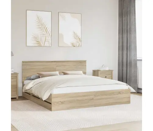 Gultas Rāmis Sonoma Ozols 200 X 200 Cm Inženieru Koks Vidaxl