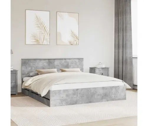 Gultas Rāmis Betona Pelēks 200 X 200 Cm Inženieru Koks Vidaxl