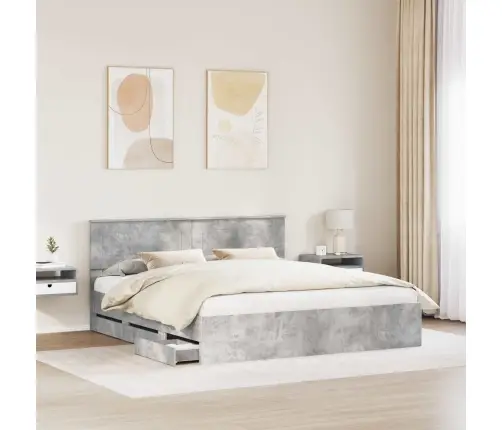 Gultas Rāmis Betona Pelēks 200 X 200 Cm Inženieru Koks Vidaxl