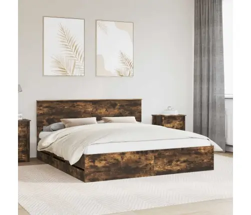 Gultas Rāmis Dūmaka Ozols 200 X 200 Cm Inženieru Koks Vidaxl