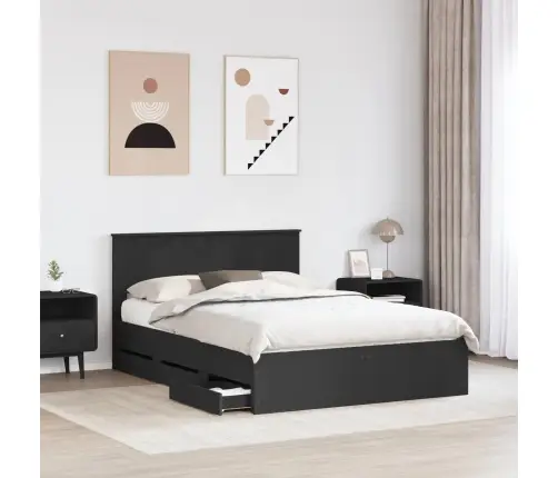 Lovos Rėmas Su Stalčių Juoda 140 X 190 Cm Inžinerinė Mediena