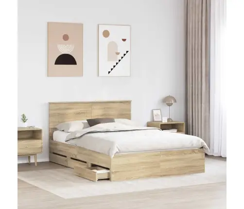Gultas Rāmis Sonoma Ozols 140 X 190 Cm Inženieru Koks Vidaxl