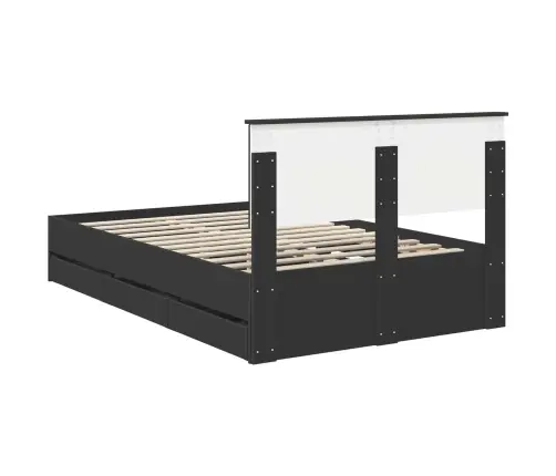 Gultas Rāmis Ar Atvilktni Melna 135 X 190 Cm Inženieru Koks Vidaxl