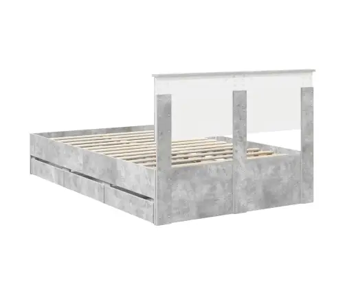 Gultas Rāmis Betona Pelēks 135 X 190 Cm Inženieru Koks Vidaxl