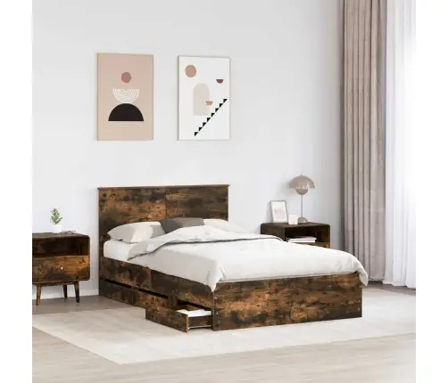 Gultas Rāmis Dūmaka Ozols 135 X 190 Cm Inženieru Koks Vidaxl