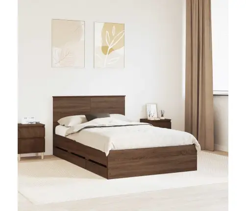 Gultas Rāmis Brūns Ozols 135 X 190 Cm Inženieru Koks Vidaxl