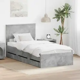 Gultas Rāmis Betona Pelēks 100 X 200 Cm Inženieru Koks Vidaxl