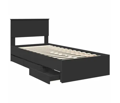 Gultas Rāmis Ar Atvilktni Melna 90 X 200 Cm Inženieru Koks Vidaxl