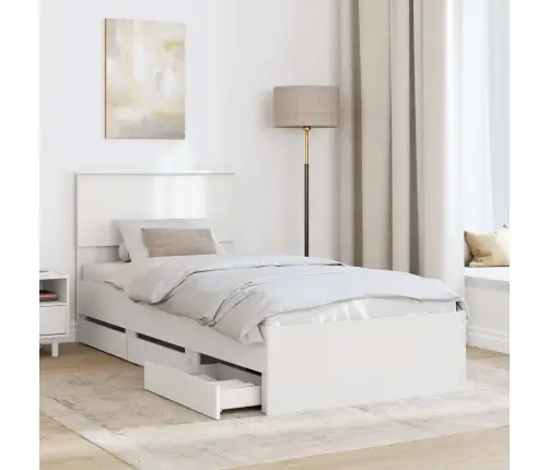 Gultas Rāmis Ar Atvilktni Balts 75 X 190 Cm Inženieru Koks Vidaxl