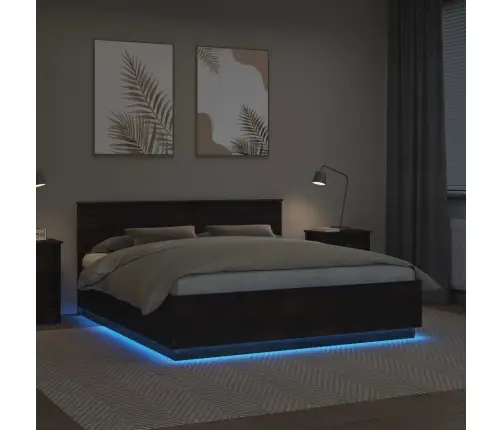 Voodi Raam Peaga Suitsetatud Tamm 200 X 200 Cm Tehispuit