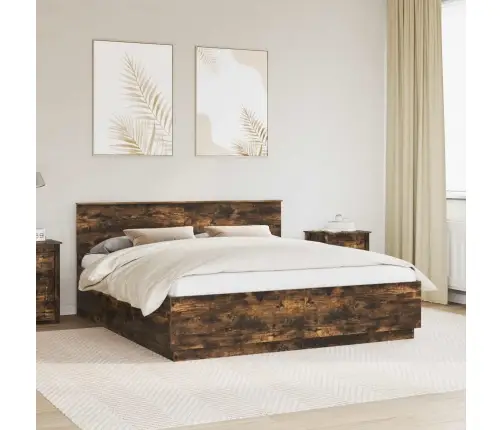 Voodi Raam Peaga Suitsetatud Tamm 200 X 200 Cm Tehispuit