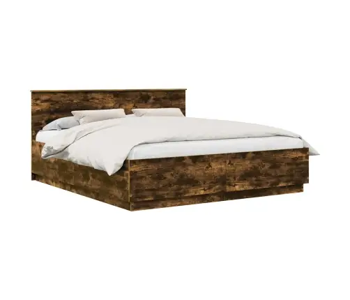 Voodi Raam Peaga Suitsetatud Tamm 200 X 200 Cm Tehispuit