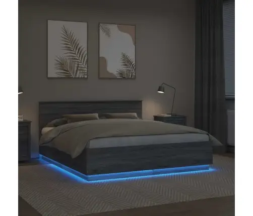 Voodi Raam Led -Ribatuledega Hall Sonoma 200 X 200 Cm Tehispuit