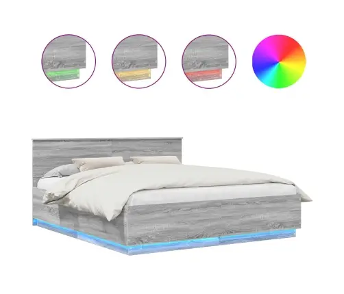 Voodi Raam Led -Ribatuledega Hall Sonoma 180 X 200 Cm Tehispuit