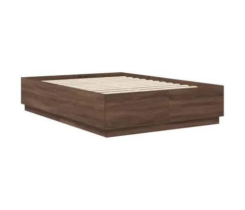 Gultas Rāmis Brūns Ozols 150 X 200 Cm Inženierijas Koks Vidaxl
