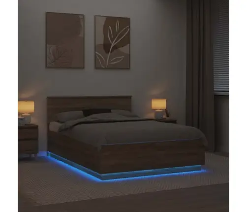 Voodi Raam Led -Ribatuledega Sonoma Tamm 140 X 200 Cm Tehispuit