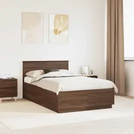 Gultas Rāmis Brūns Ozols 135 X 190 Cm Inženierijas Koks Vidaxl