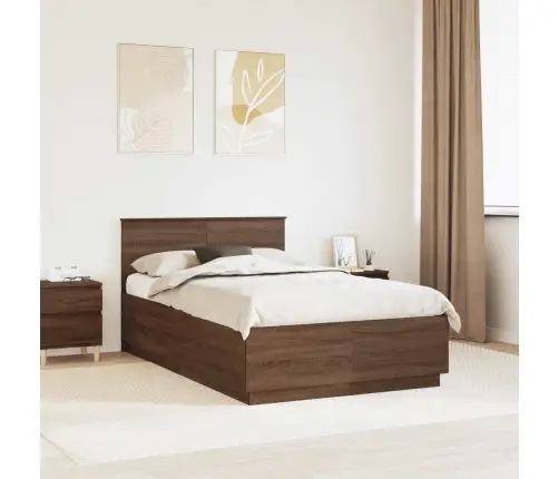 Gultas Rāmis Brūns Ozols 135 X 190 Cm Inženierijas Koks Vidaxl