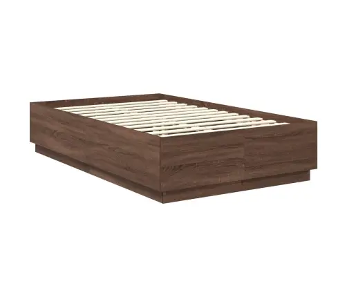 Gultas Rāmis Brūns Ozols 135 X 190 Cm Inženierijas Koks Vidaxl