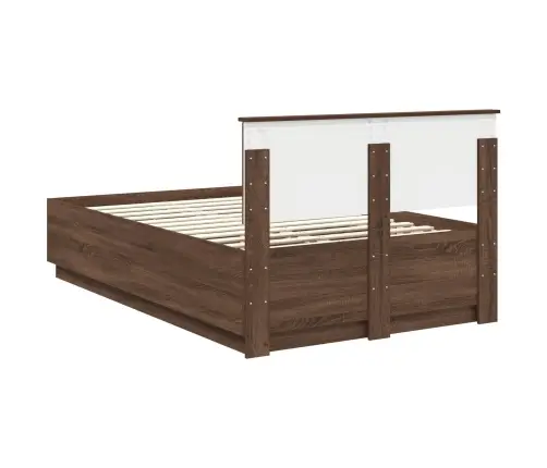 Gultas Rāmis Brūns Ozols 135 X 190 Cm Inženierijas Koks Vidaxl