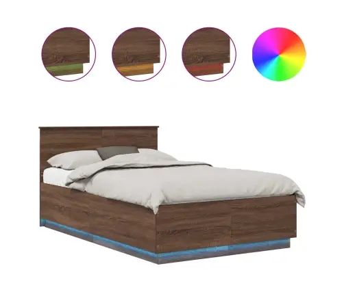 Gultas Rāmis Brūns Ozols 135 X 190 Cm Inženierijas Koks Vidaxl