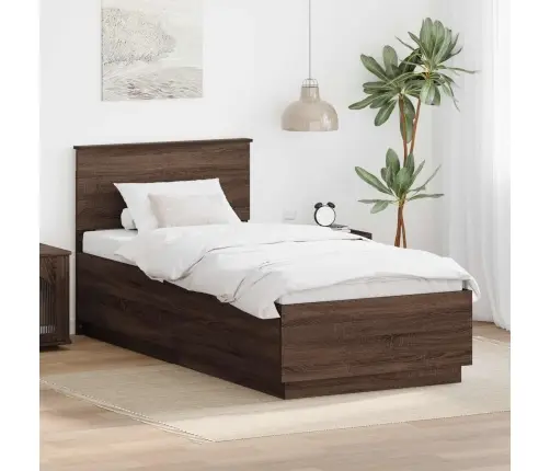 Gultas Rāmis Brūns Ozols 90 X 190 Cm Inženierijas Koks Vidaxl