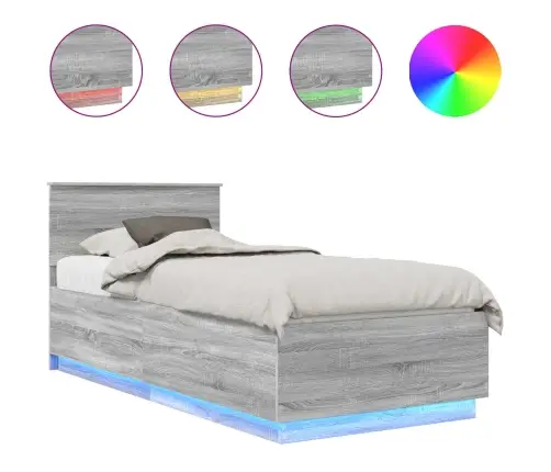 Gultas Rāmis Pelēks Sonoma 90 X 200 Cm Inženierijas Koks Vidaxl