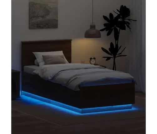 Voodi Raam Led -Ribatuledega Pruun Tamme 70 X 190 Cm Tehispuit