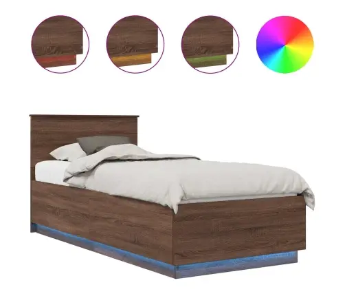 Voodi Raam Led -Ribatuledega Pruun Tamme 70 X 190 Cm Tehispuit