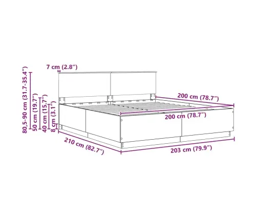Gultas Rāmis Sonoma Ozols 200 X 200 Cm Inženierijas Koks Vidaxl