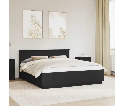 Voodi Raam Peaga Must 180 X 200 Cm Tehispuit