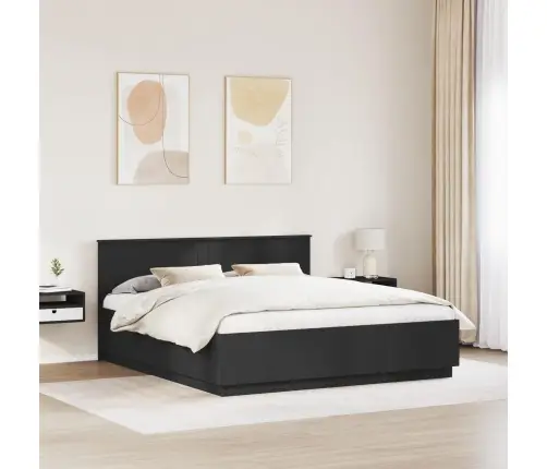 Voodi Raam Peaga Must 180 X 200 Cm Tehispuit