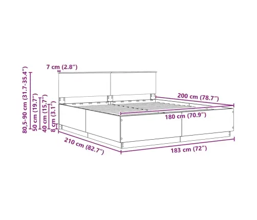 Voodi Raam Peaga Must 180 X 200 Cm Tehispuit