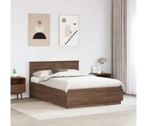 Gultas Rāmis Brūns Ozols 150 X 200 Cm Inženierijas Koks Vidaxl