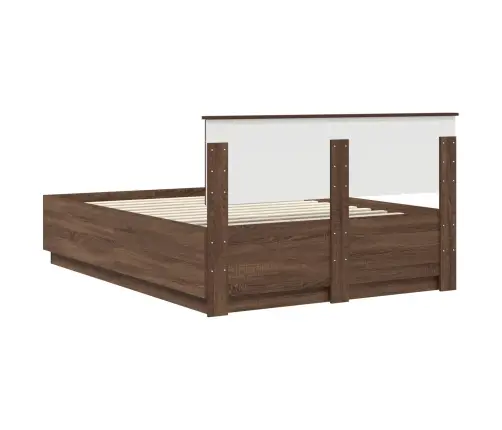 Gultas Rāmis Brūns Ozols 150 X 200 Cm Inženierijas Koks Vidaxl