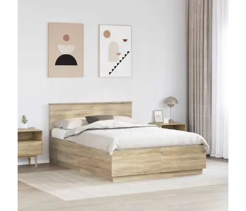 Gultas Rāmis Sonoma Ozols 140 X 190 Cm Inženierijas Koks Vidaxl