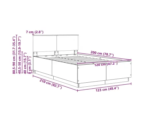 Gultas Rāmis Dūmaka Ozols 120 X 200 Cm Inženierijas Koks Vidaxl