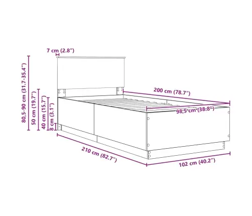 Voodi Raam Peaga Valge 100 X 200 Cm Tehispuit