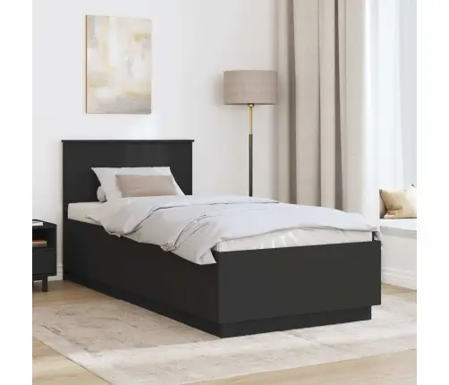 Voodi Raam Peaga Must 90 X 200 Cm Tehispuit