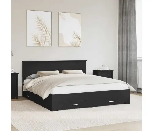 Gultas Rāmis Melns Un Sudrabains 200 X 200 Cm Inženierijas Koks Vidaxl