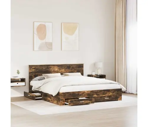 Voodi Raam Peaga Suitsetatud Tamm 200 X 200 Cm Tehispuit